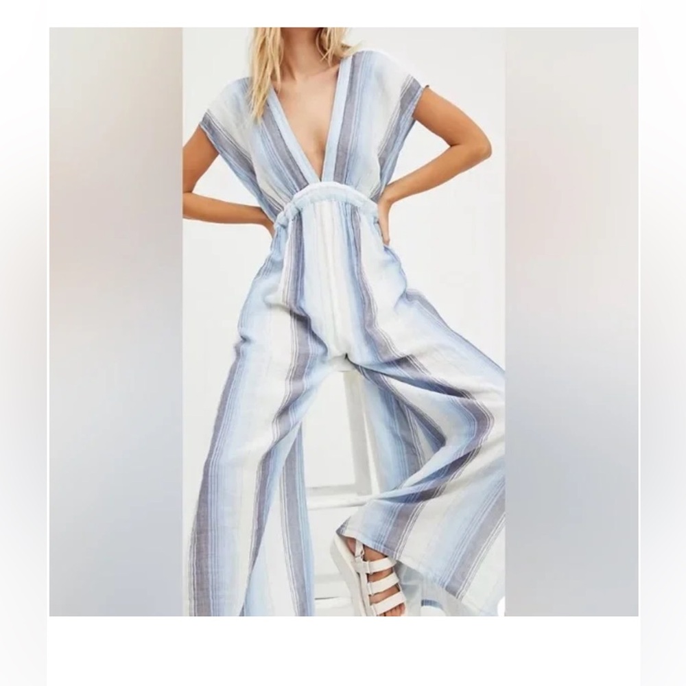 Free People Sunray Jumpsuit S Blue Stripe